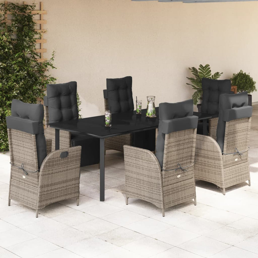 7-Delige Tuinset Met Kussens Poly Rattan Grijs 6 200 cm tafellengte