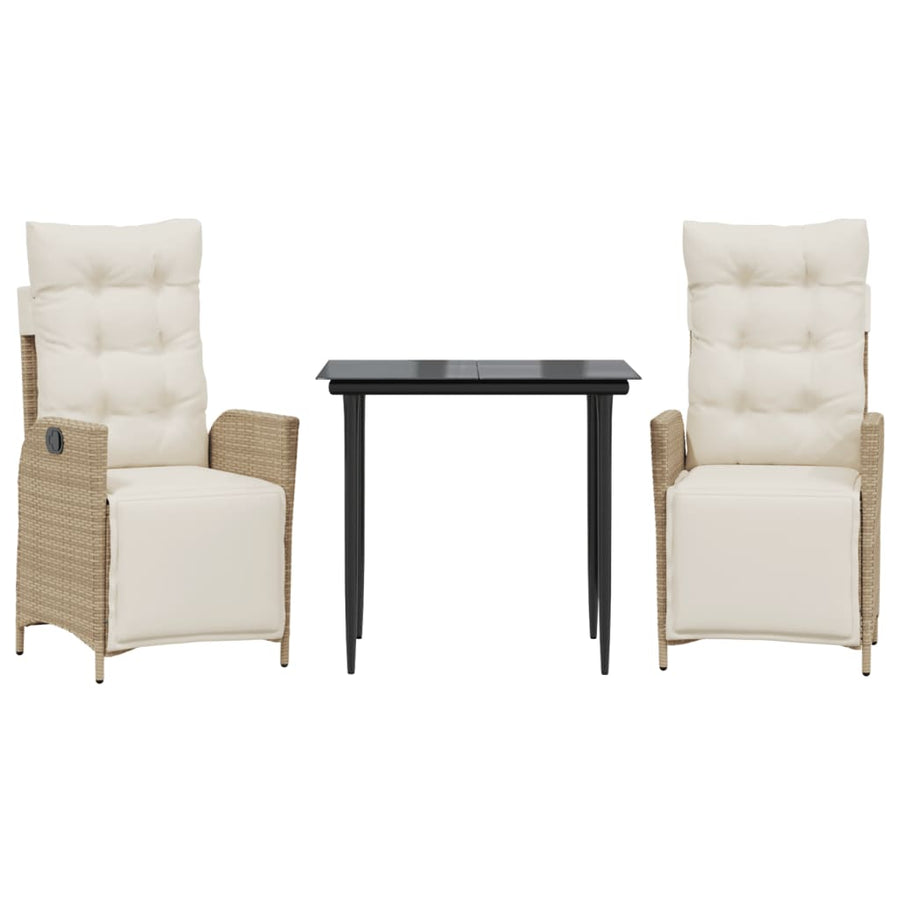 3-delige Tuinset met kussens poly rattan beige