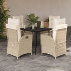 5-piece Garden Set with Cushions, Poly Rattan, Beige