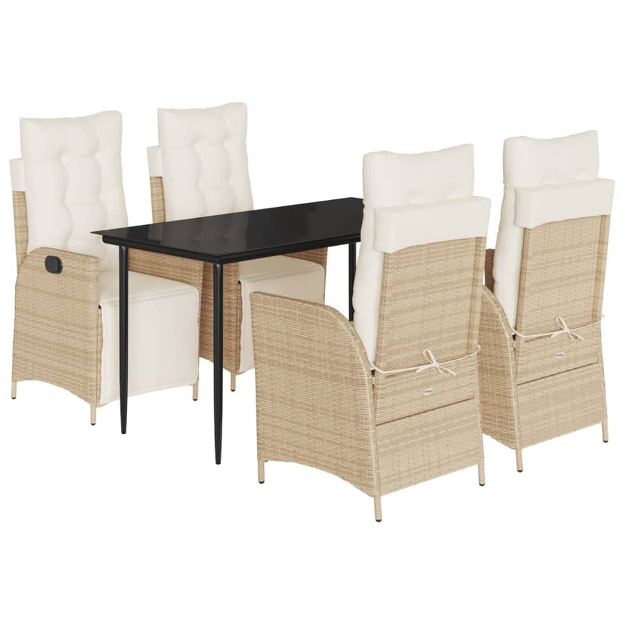 5-Delige Tuinset Met Kussens Poly Rattan Beige 4 140 cm tafellengte