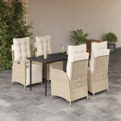 5-Delige Tuinset Met Kussens Poly Rattan Beige 4 140 cm tafellengte