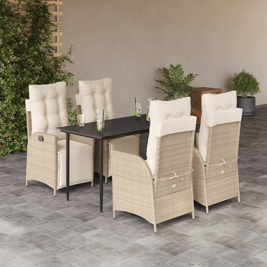 5-Delige Tuinset Met Kussens Poly Rattan Beige 4 140 cm tafellengte