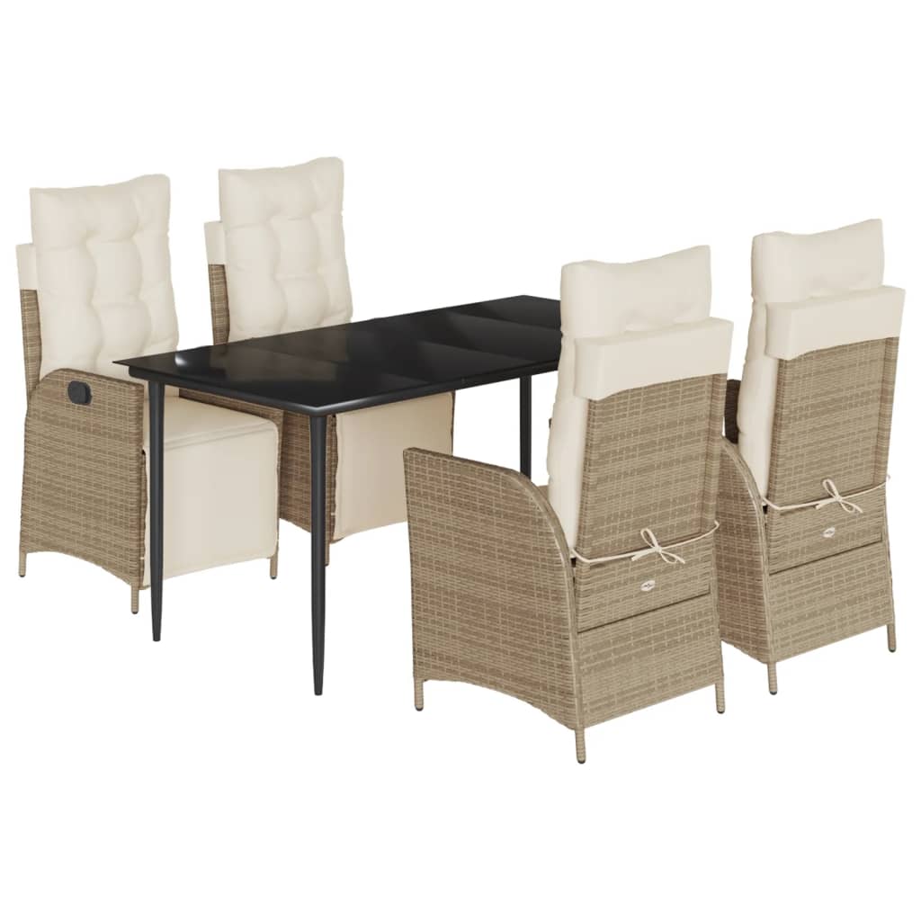 5-delige Tuinset met kussens poly rattan beige