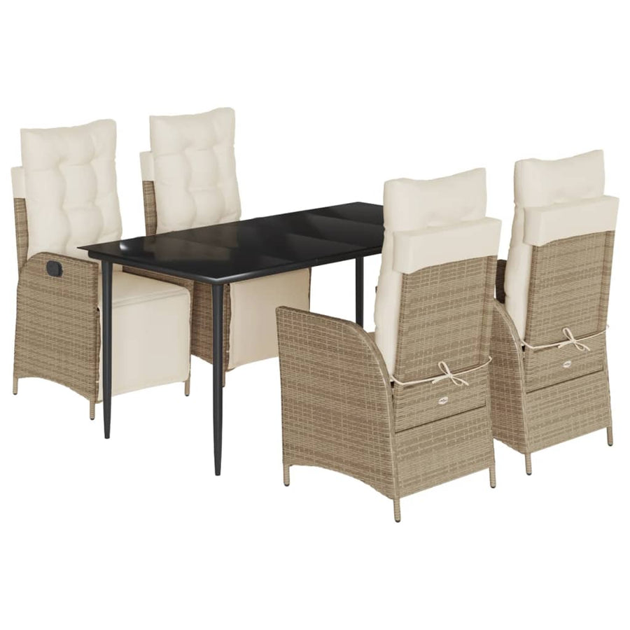 5-delige Tuinset met kussens poly rattan beige