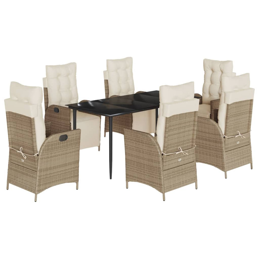 7-delige Tuinset met kussens poly rattan beige