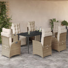 7-Piece Poly Rattan Garden Furniture Set with Cushions - Beige