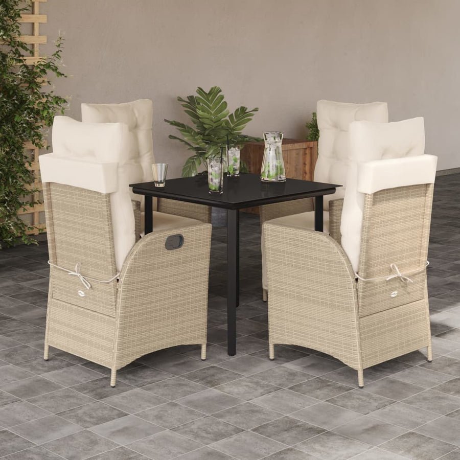 5-delige Tuinset met kussens poly rattan beige