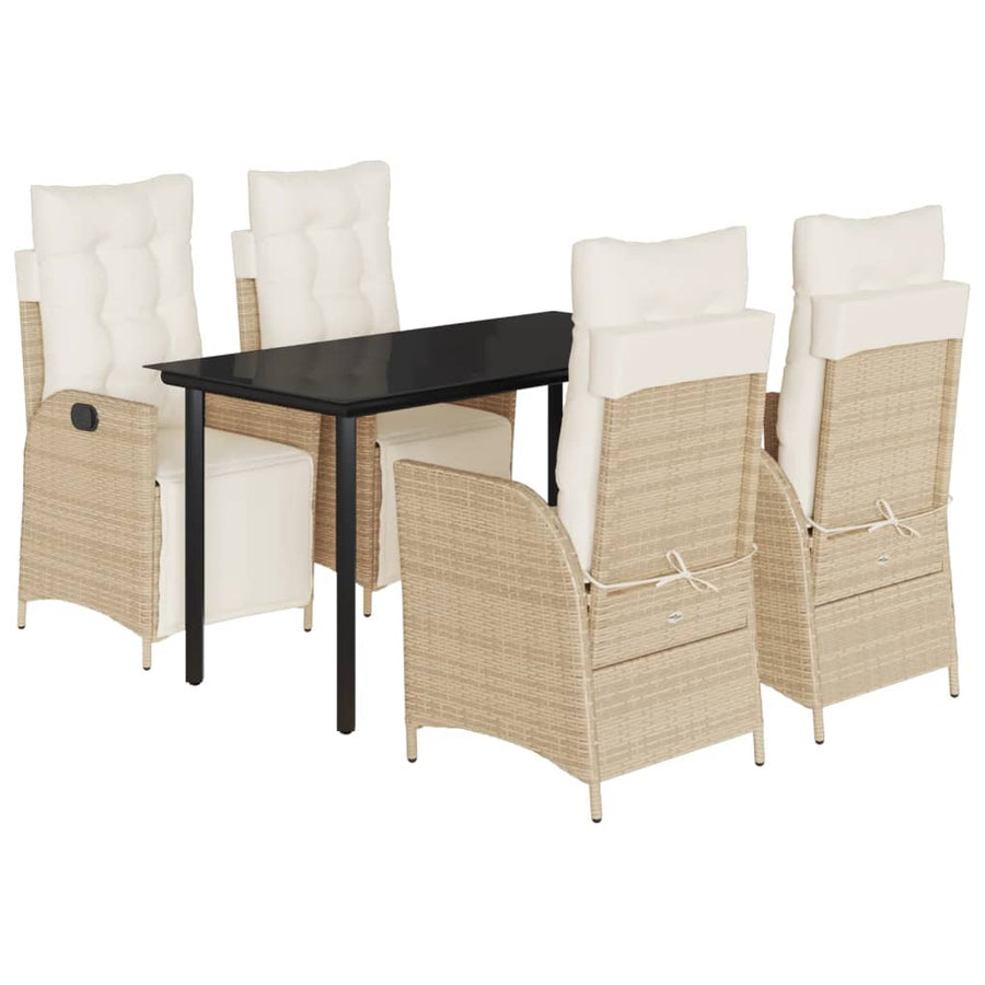 5-delige Tuinset met kussens poly rattan beige