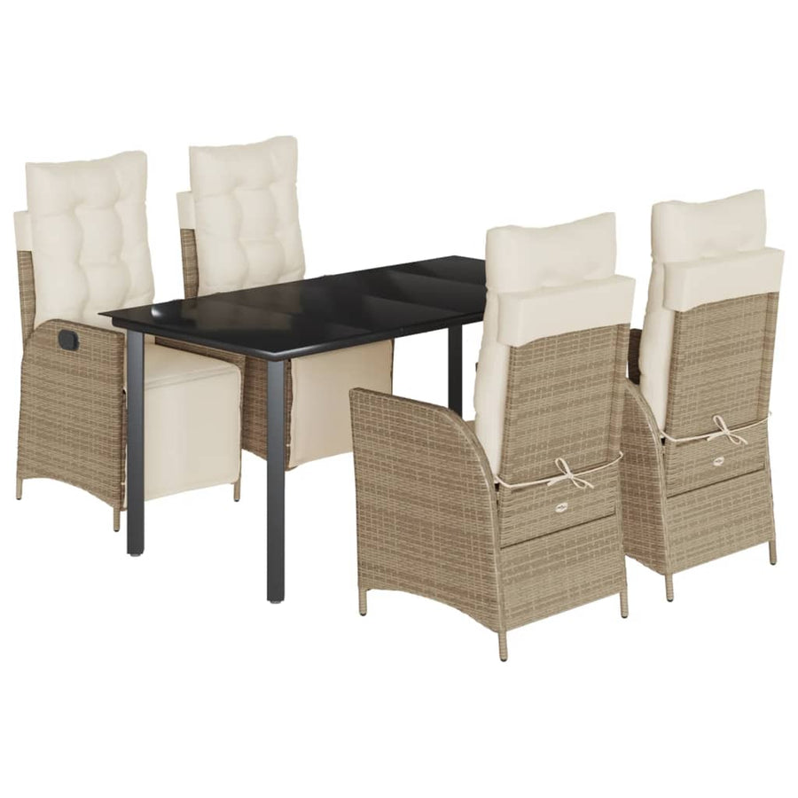 5-delige Tuinset met kussens poly rattan beige