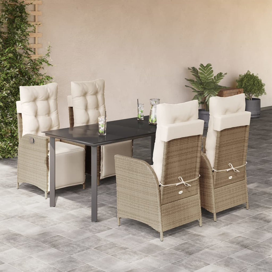 5-delige Tuinset met kussens poly rattan beige