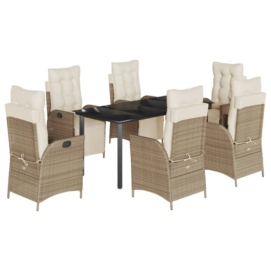 7-delige Tuinset met kussens poly rattan beige