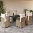 7-Piece Poly Rattan Garden Furniture Set with Cushions - Beige