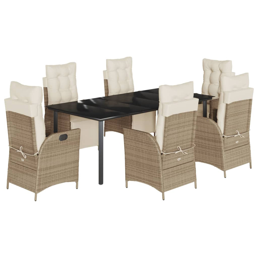 7-Delige Tuinset Met Kussens Poly Rattan Beige 6 200 cm tafellengte