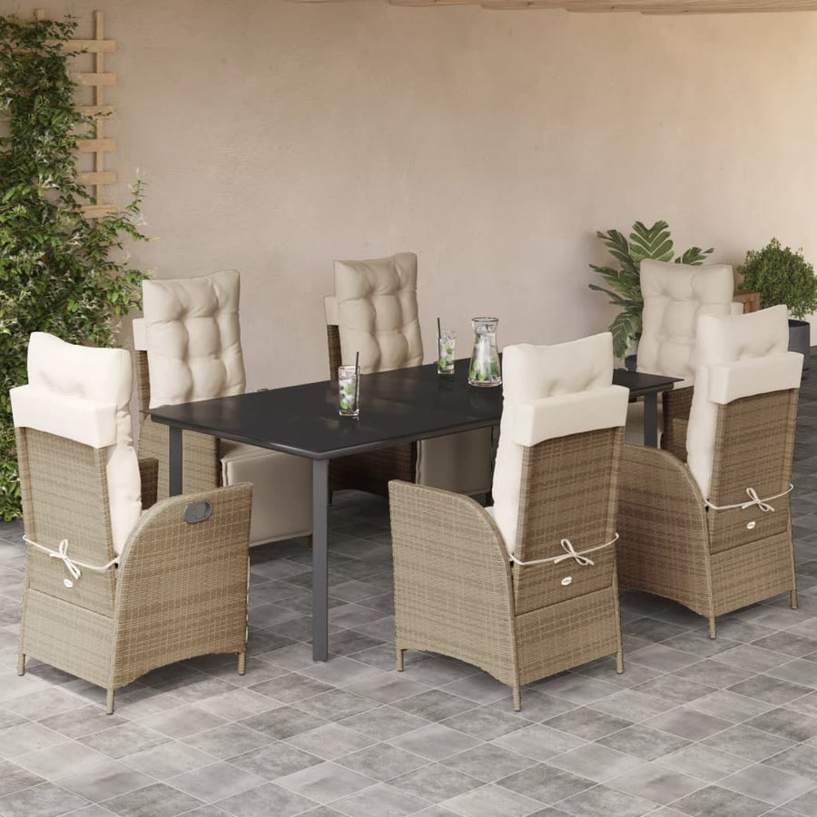 7-Delige Tuinset Met Kussens Poly Rattan Beige 6 200 cm tafellengte