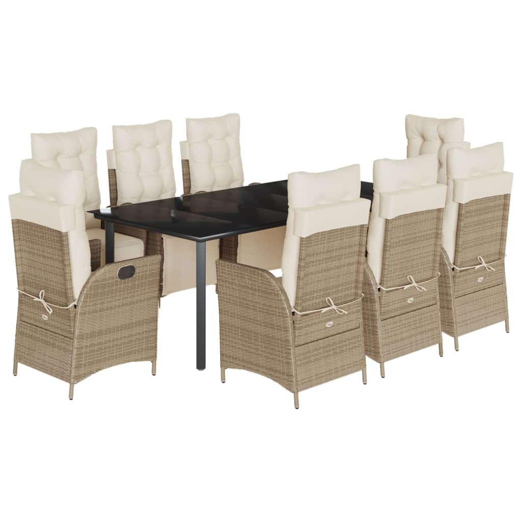 9-Delige Tuinset Met Kussens Poly Rattan Beige 8 200 cm tafellengte