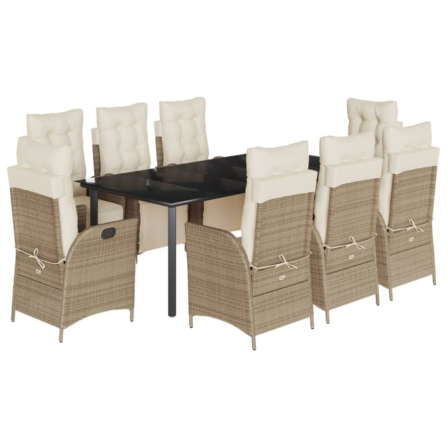 9-Delige Tuinset Met Kussens Poly Rattan Beige 8 200 cm tafellengte