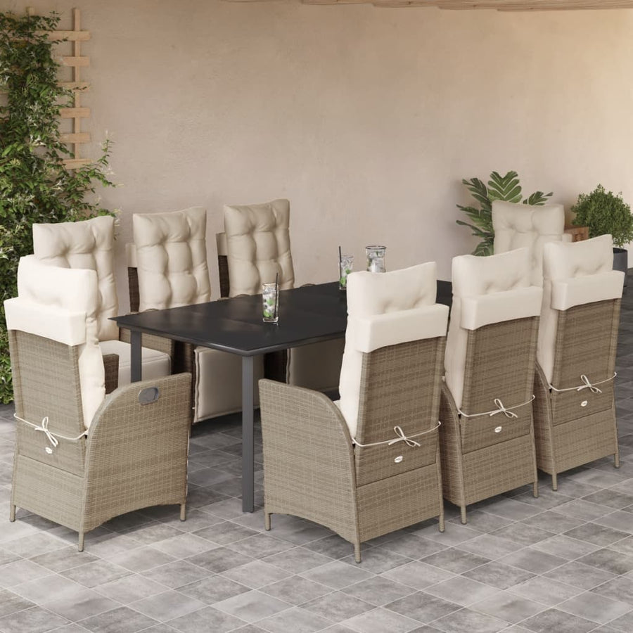 9-Delige Tuinset Met Kussens Poly Rattan Beige 8 200 cm tafellengte