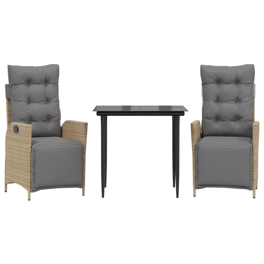 3-delige Tuinset met kussens poly rattan gemengd beige