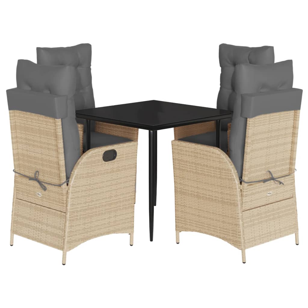 5-delige Tuinset met kussens poly rattan gemengd beige