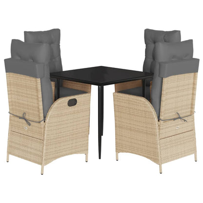 5-delige Tuinset met kussens poly rattan gemengd beige