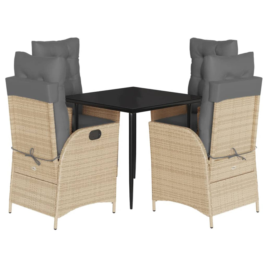 5-delige Tuinset met kussens poly rattan gemengd beige
