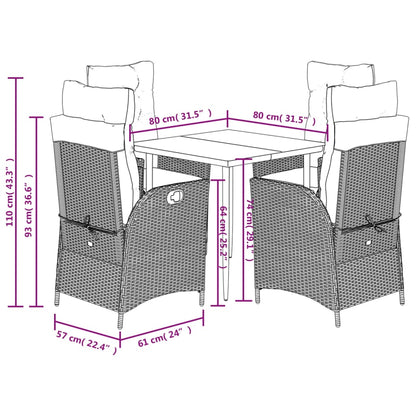 5-delige Tuinset met kussens poly rattan gemengd beige