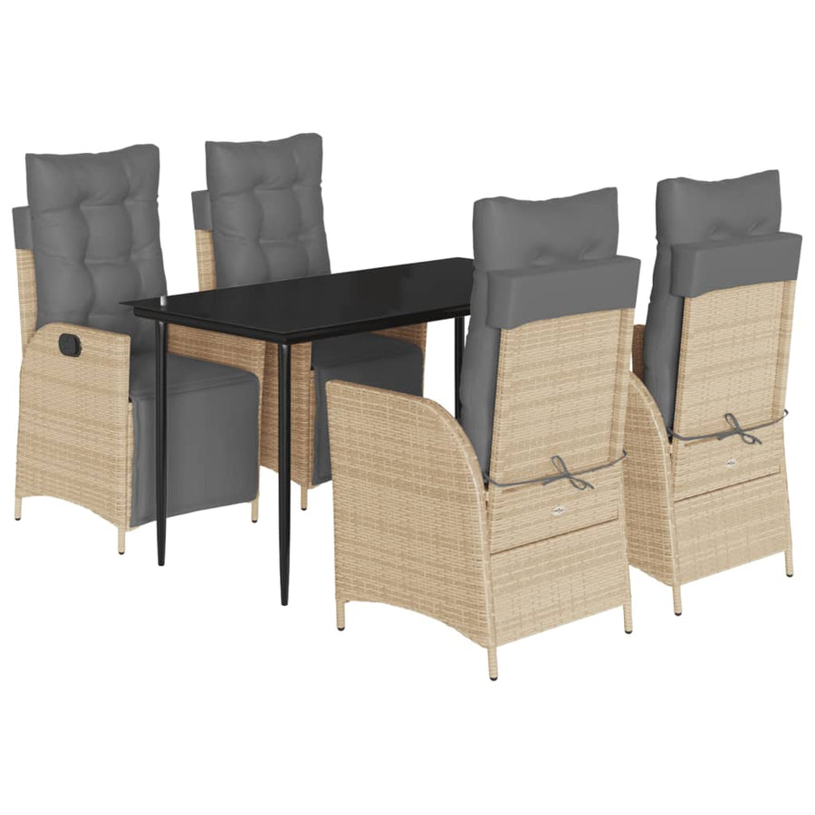 5-Delige Tuinset Met Kussens Poly Rattan Gemengd Beige 4 140 cm tafellengte