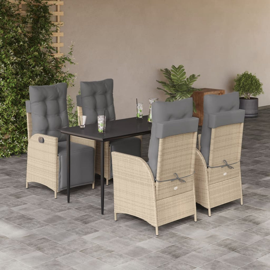 5-Delige Tuinset Met Kussens Poly Rattan Gemengd Beige 4 140 cm tafellengte