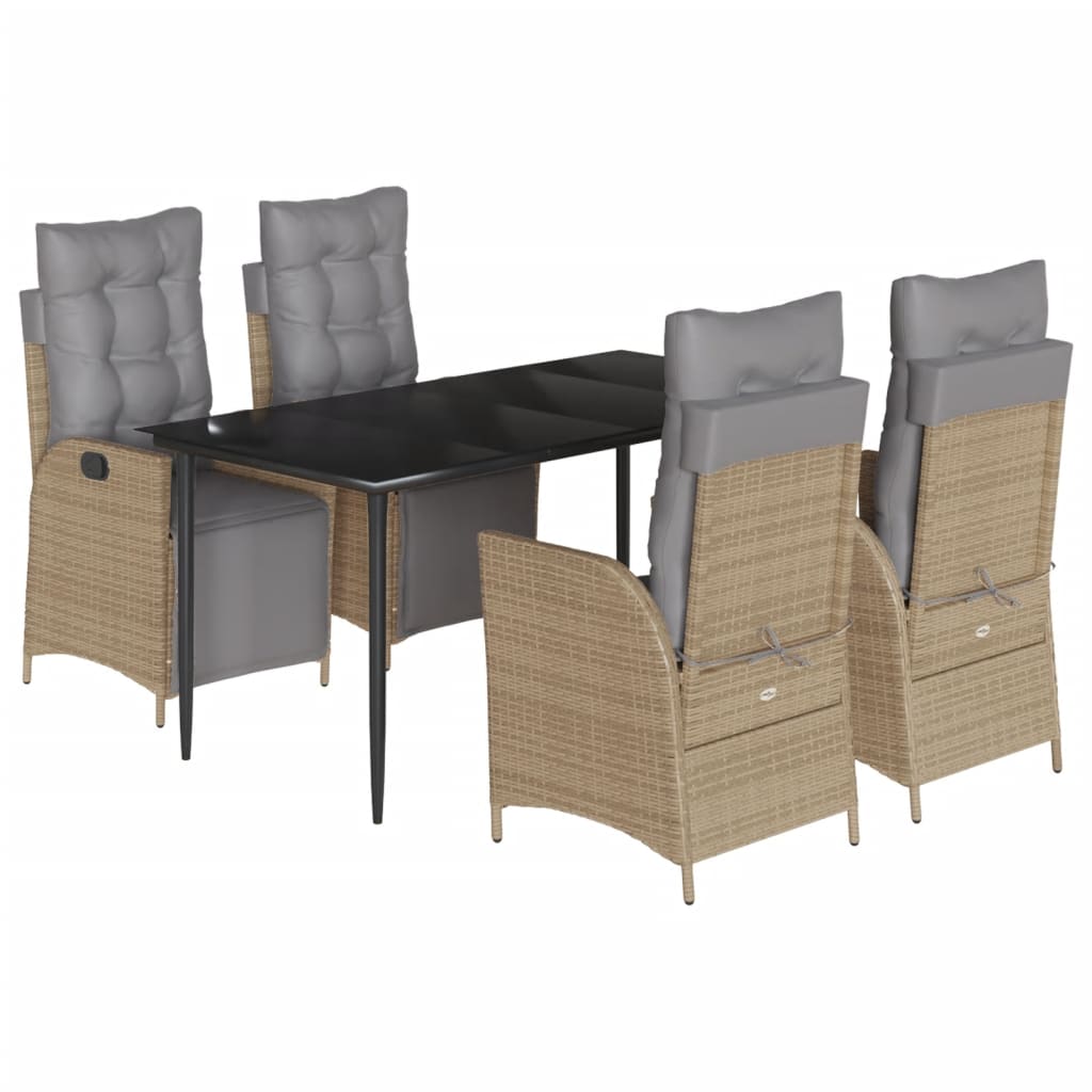 5-delige Tuinset met kussens poly rattan gemengd beige