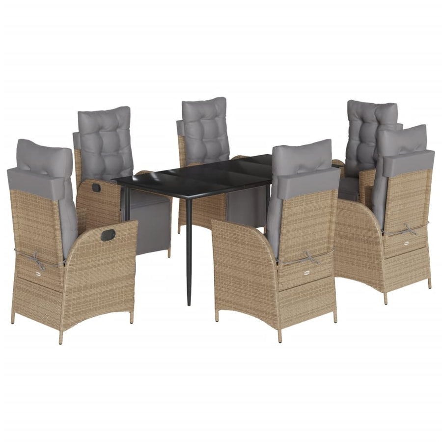 7-delige Tuinset met kussens poly rattan gemengd beige