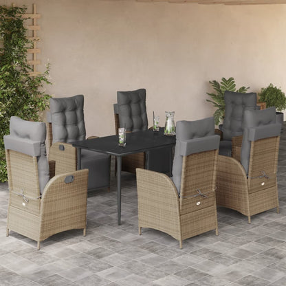 7-delige Tuinset met kussens poly rattan gemengd beige