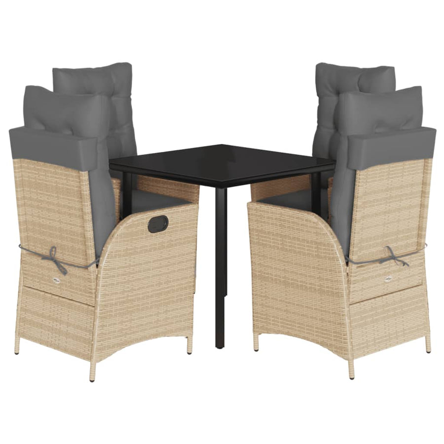 5-Delige Tuinset Met Kussens Poly Rattan Gemengd Beige 4 80 cm tafellengte