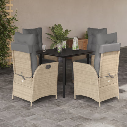 5-Delige Tuinset Met Kussens Poly Rattan Gemengd Beige 4 80 cm tafellengte