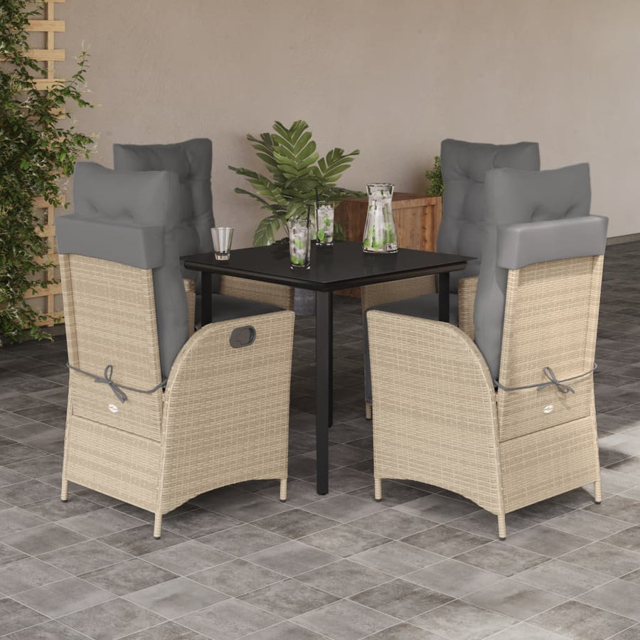 5-Delige Tuinset Met Kussens Poly Rattan Gemengd Beige 4 80 cm tafellengte