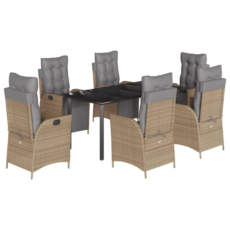 7-delige Tuinset met kussens poly rattan gemengd beige