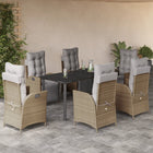 7-piece Garden Dining Set with Cushions Poly Rattan Mixed Beige