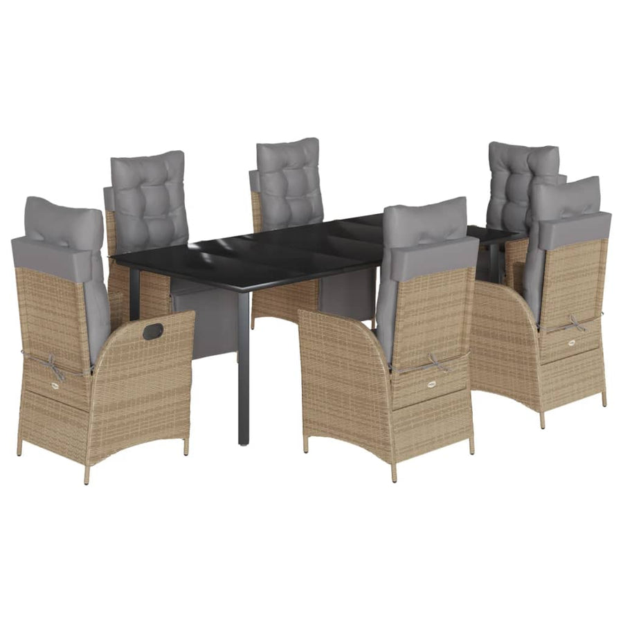 7-Delige Tuinset Met Kussens Poly Rattan Gemengd Beige 6 200 cm tafellengte