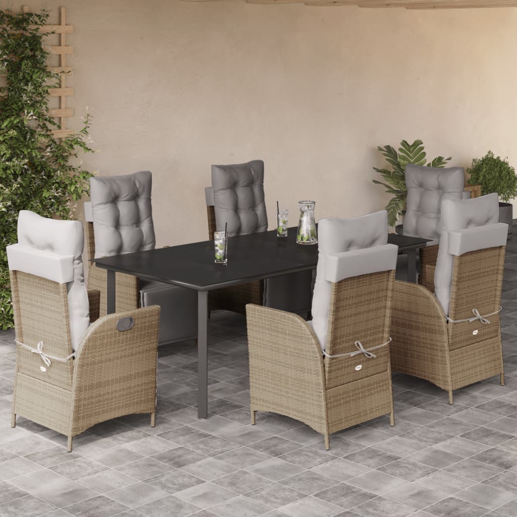 7-Delige Tuinset Met Kussens Poly Rattan Gemengd Beige 6 200 cm tafellengte