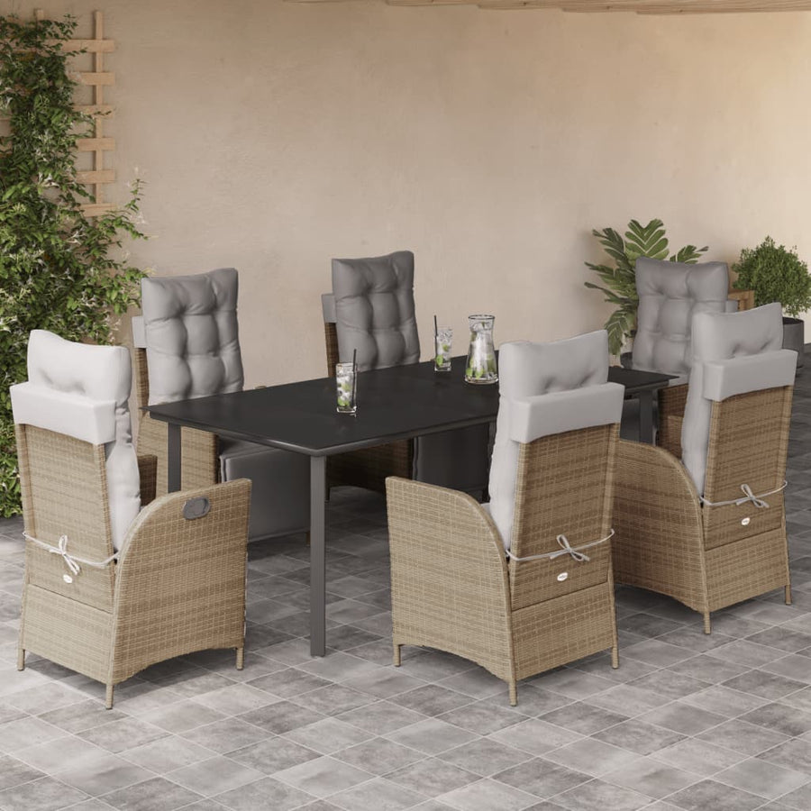 7-Delige Tuinset Met Kussens Poly Rattan Gemengd Beige 6 200 cm tafellengte