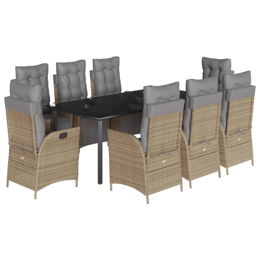 9-Delige Tuinset Met Kussens Poly Rattan Gemengd Beige 8 200 cm tafellengte