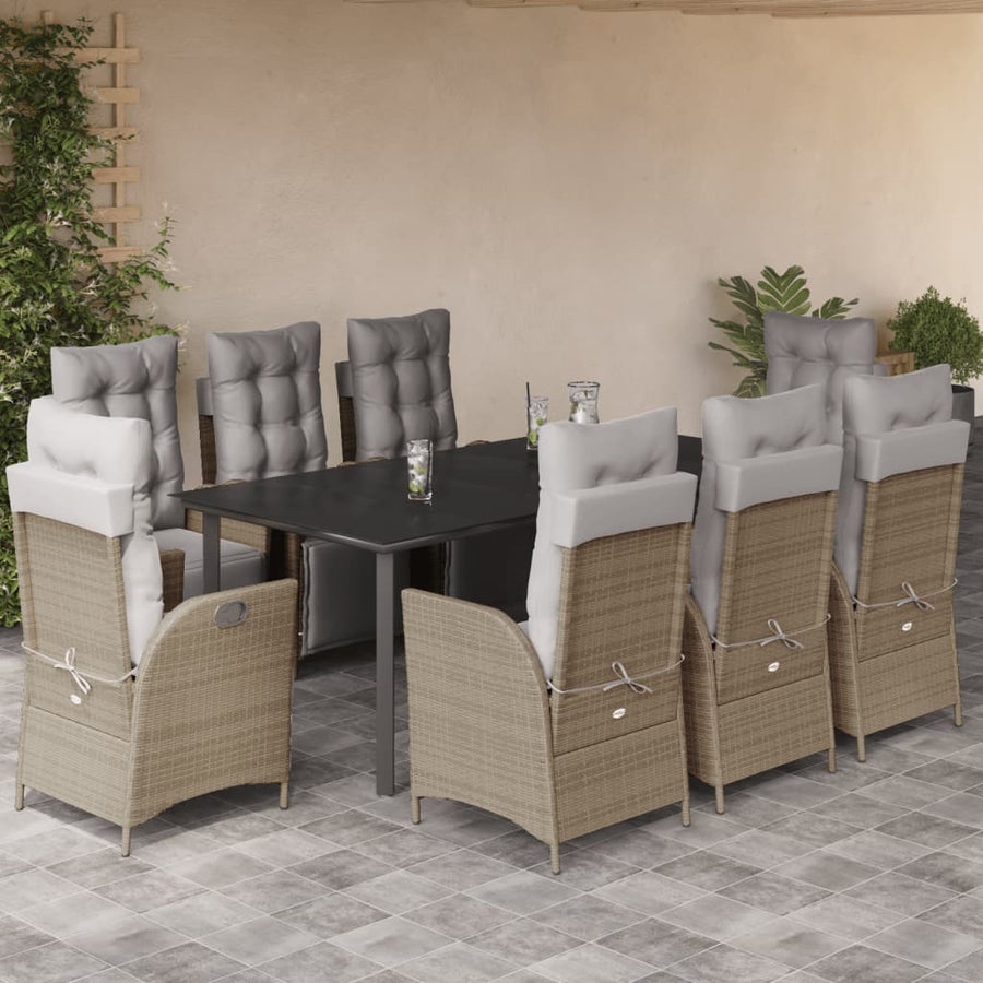 9-Delige Tuinset Met Kussens Poly Rattan Gemengd Beige 8 200 cm tafellengte