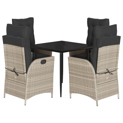 5-delige Tuinset met kussens poly rattan lichtgrijs