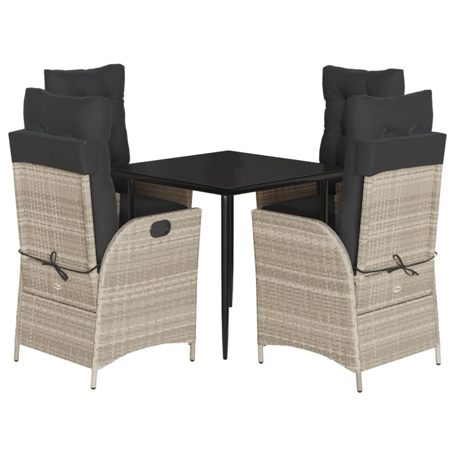 5-delige Tuinset met kussens poly rattan lichtgrijs