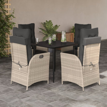 5-delige Tuinset met kussens poly rattan lichtgrijs