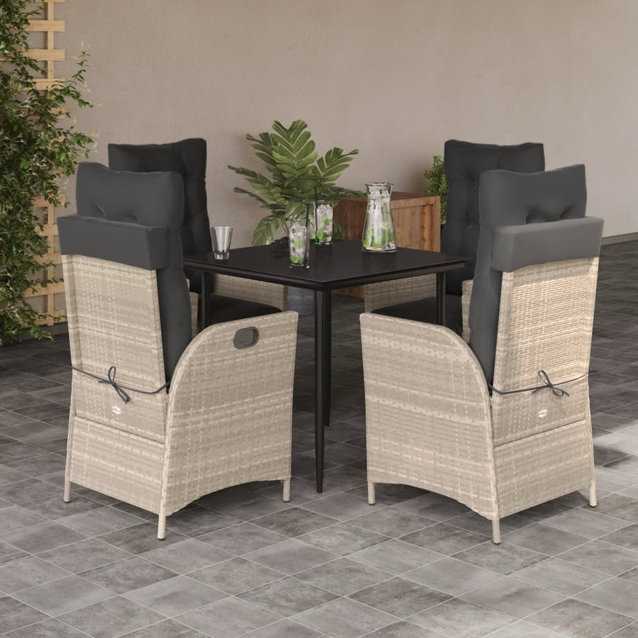 5-delige Tuinset met kussens poly rattan lichtgrijs