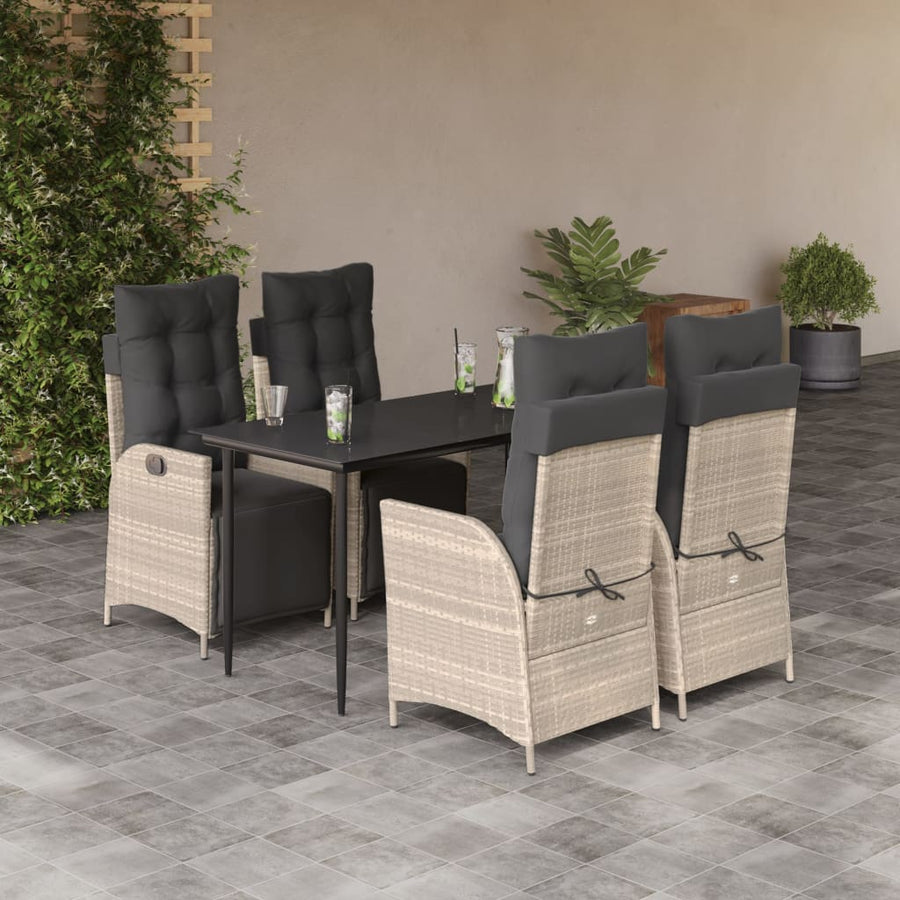 5-Delige Tuinset Met Kussens Poly Rattan Lichtgrijs 4 140 cm tafellengte