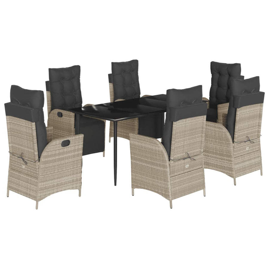 7-delige Tuinset met kussens poly rattan grijs