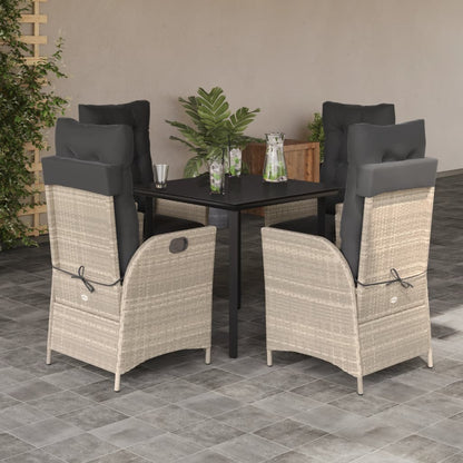 5-delige Tuinset met kussens poly rattan lichtgrijs