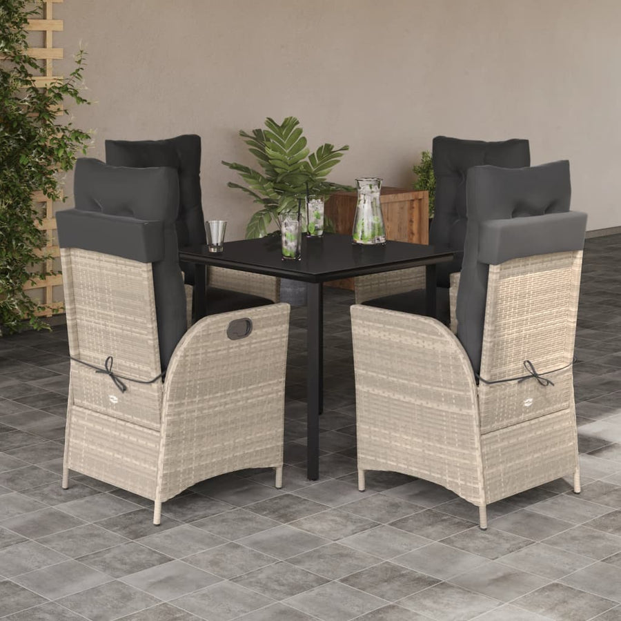 5-delige Tuinset met kussens poly rattan lichtgrijs