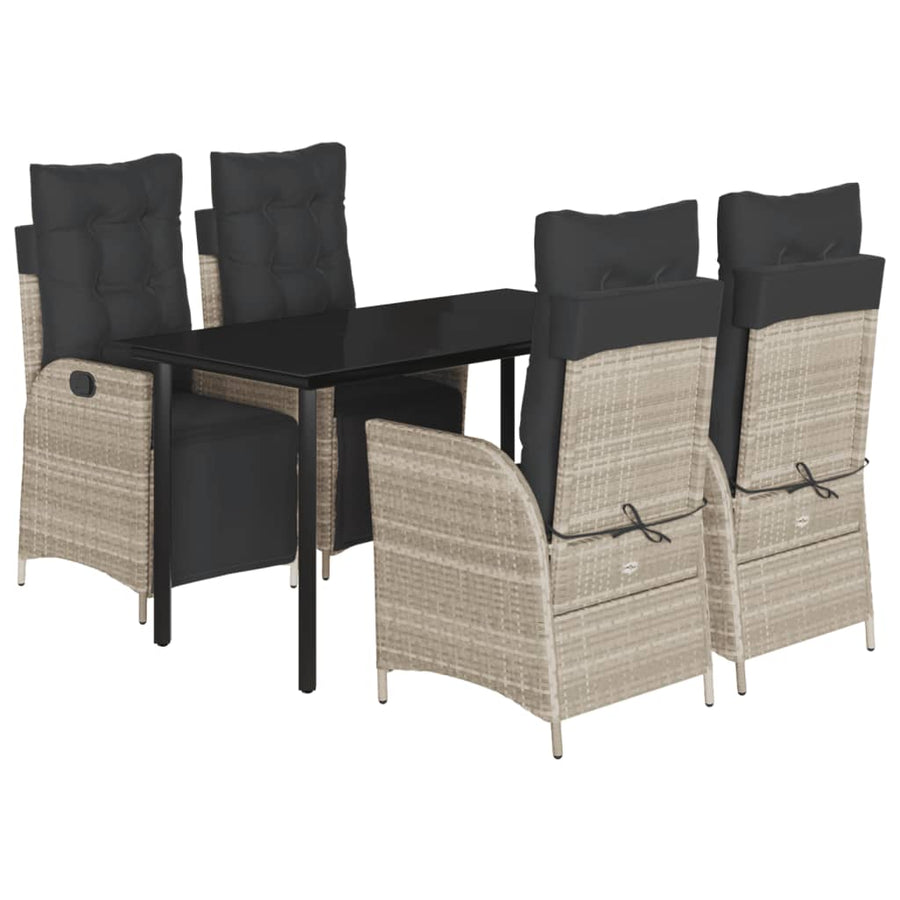 5-delige Tuinset met kussens poly rattan lichtgrijs